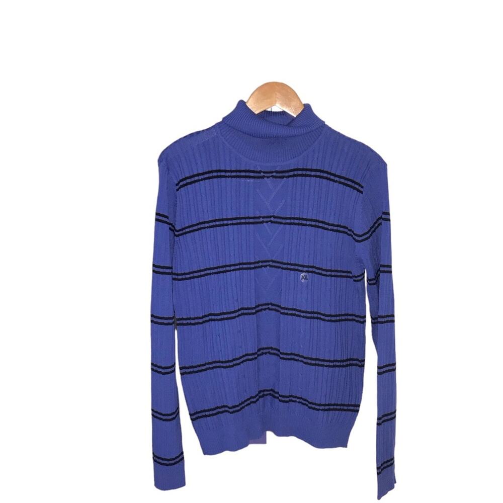 Dressbarn Blue & Black Striped Ribbed Turtleneck - XL